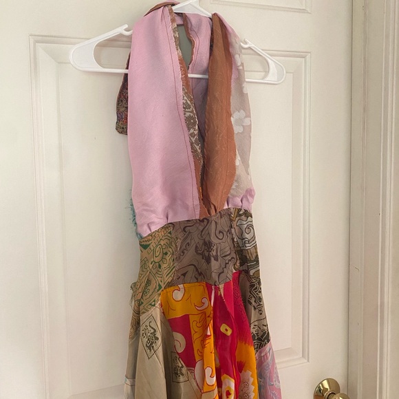 NWT Boho Halter Patchwork Silk Dress - Picture 2 of 8